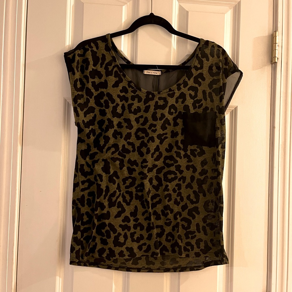 Anthropologie Tea n Rose Sheer Leopard Top